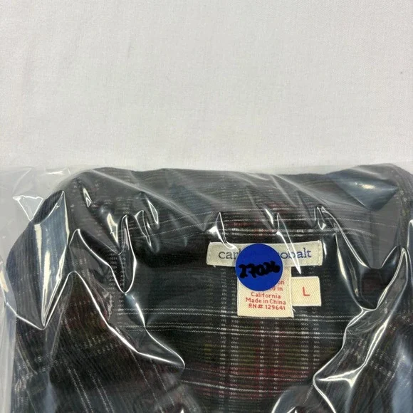 Carbon 2 Cobalt Corduroy Shirt Mens Large Plaid Button Up Long Sleeve - Picture 8 of 8